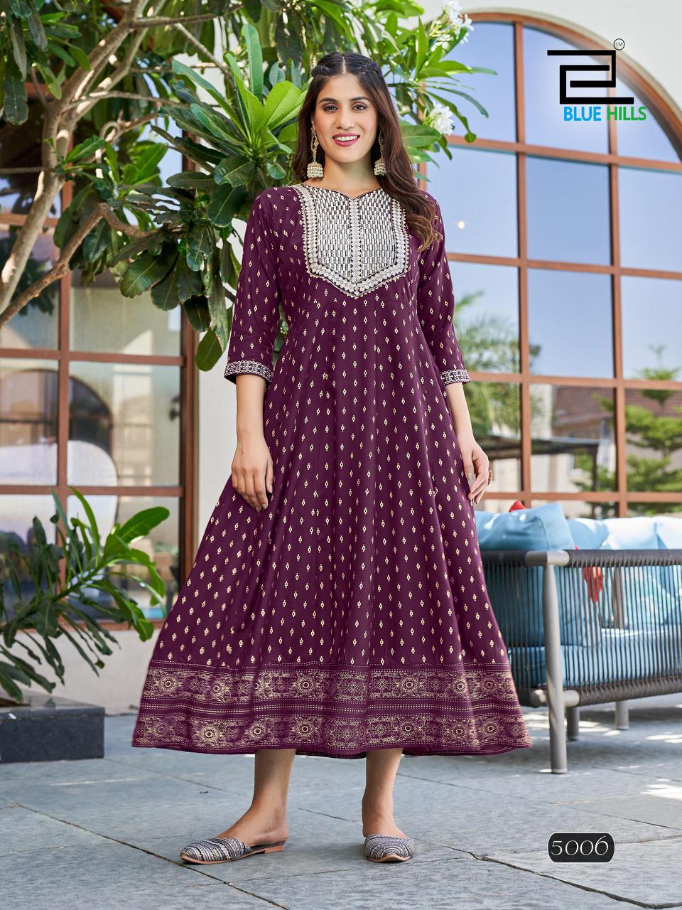 Walkway Vol 50 By Blue Hills Rayon Embroidery Anarkali Kurtis Wholesale Shop In Surat